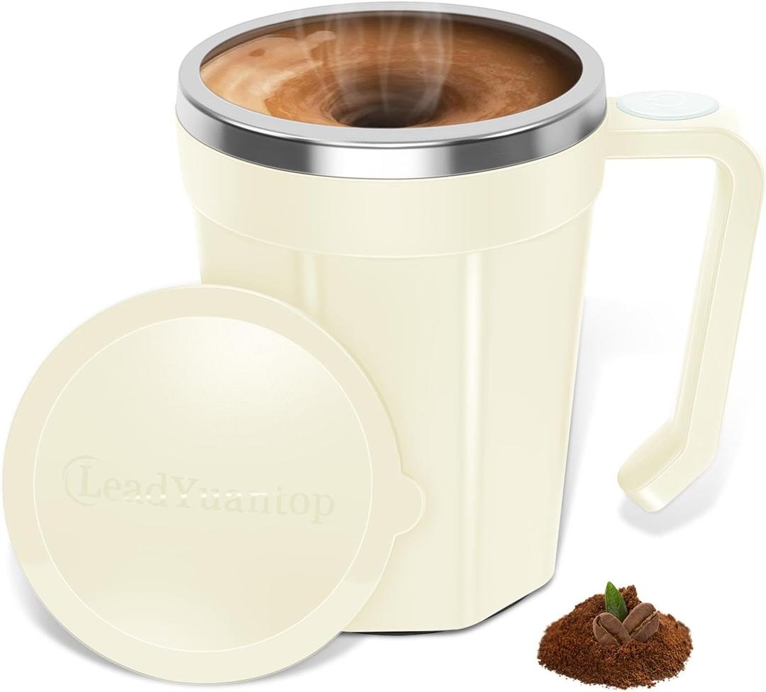 Self Stirring Coffee Mug, 18 oz Automatic Magnetic Electric Mixing Cup Stainless Steel Travel Cup for Coffee, Chocolate, Milk, Tea, Office, Home, Kitchen (White)
