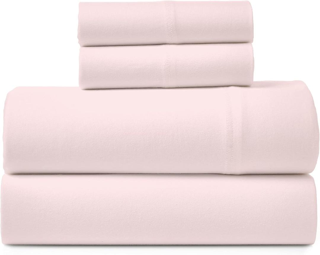 Road Trip America Jersey Knit Sheet Set - 4 Pieces Full Cotton Sheets Set - Soft Cozy Stretchy Knit Bed Linen (Blush, Full)