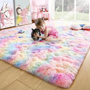 Noahas 5x8 Fluffy Rainbow Rug for Girls Bedroom,Soft Rainbow Room Rug,Shaggy Area Rugs for Living Room,Fuzzy Colorful Playroom Nursery Rugs Room Decor