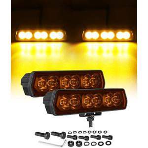 6 Inch Amber LED Light Bars  2PCS, 4300 Lumens, Single Row Slim Light Bar, Spot Amber Beams for ATVs, UTVs, Trucks, Motorcycles