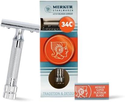 Merkur Mk34c Double Edge Razor with Heavy Duty Short Handle, no blades included