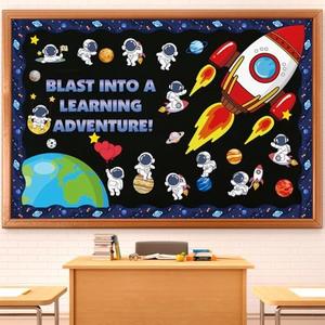 Pack of 2, Outer Space Astronaut Bulletin Board Decorations, Space Theme Bulletin Board Back to School Classroom Chalkboard Board Decor, Galaxy Astronaut Cutouts for Kids School Classroom Wall Decor