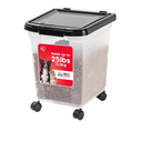 IRIS USA Airtight Dog Food Storage Container, WeatherPro, Up to 25 lbs, Removable Wheels, for Dog Cat Bird and Other Pet Food Storage Bin, Keep Fresh, Translucent Body, Made in USA, Clear/Black
