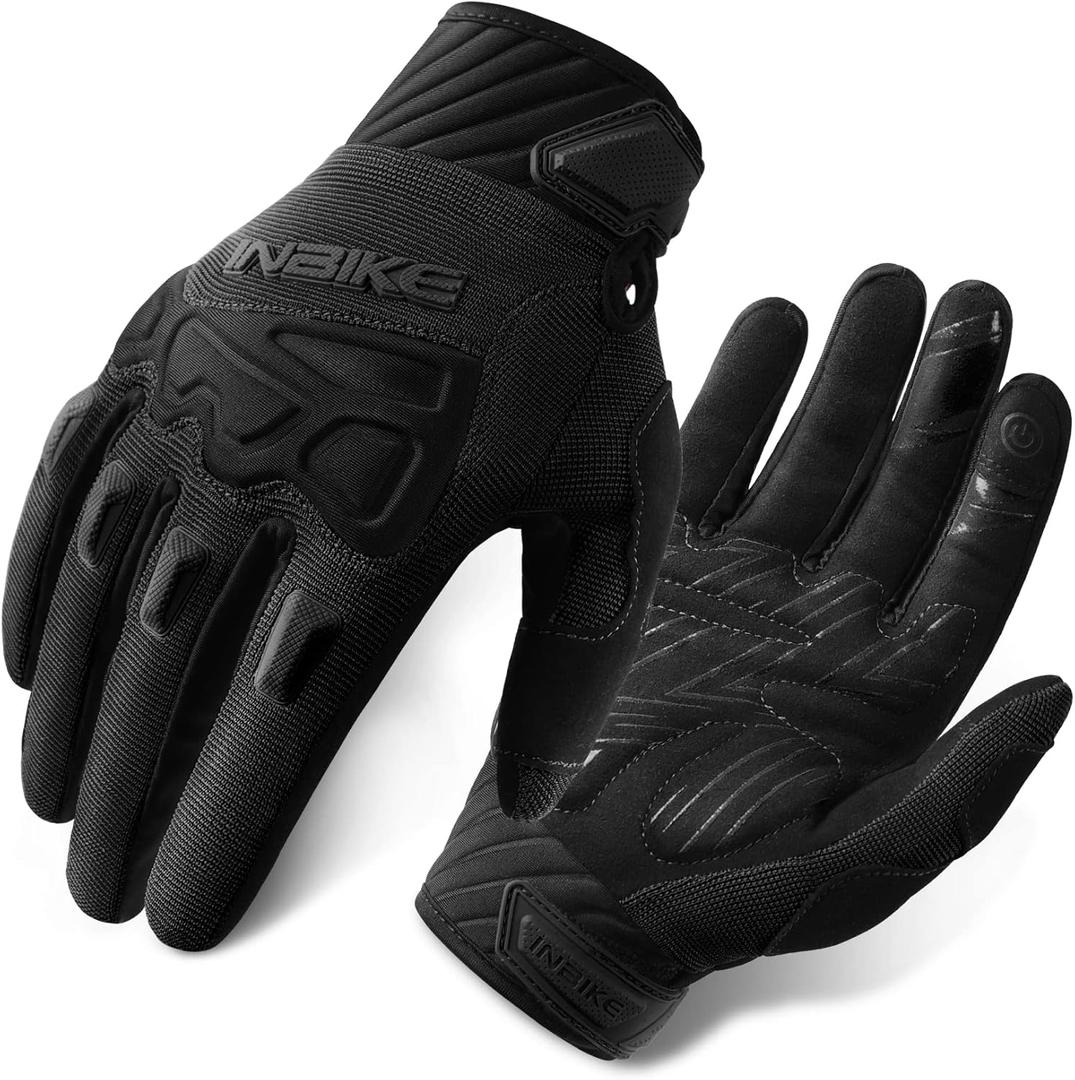 INBIKE Mountain Bike Gloves for Men Knuckle Guard Padded Men's Cycling Gloves Breathable for MTB Motocross Racing Dirtbike (Large, Black)