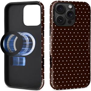 MQJCYB Magnetic Case for iPhone 16 Pro Design,Compatible with MagSafe,Slim Protective Soft TPU Bumper Phone Cover Women Girls Case for iPhone 16 Pro-Polka Dot Aesthetics Brown