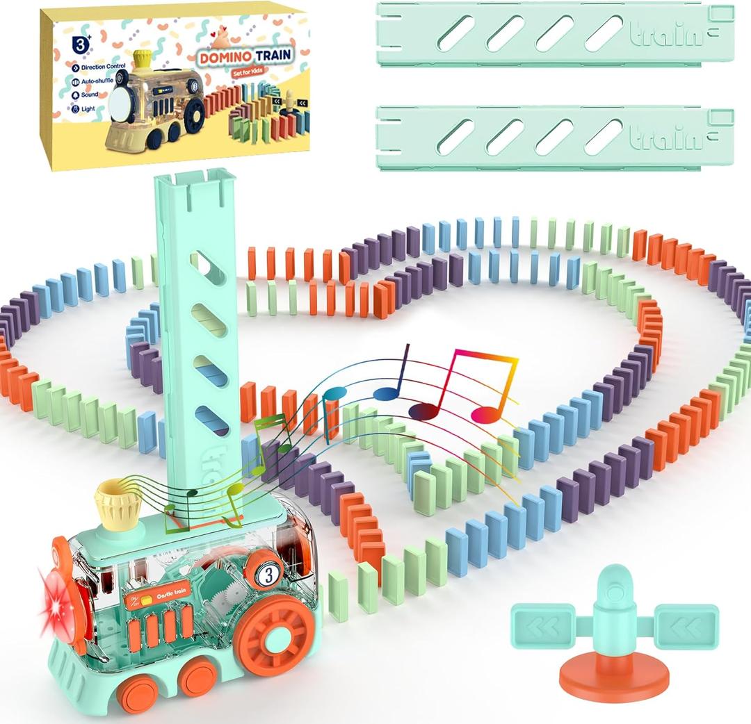 Kids Domino Train Toy Set,Automatic 180 Pcs Dominoes Train Toys With Lights And Sound,Creative Educational Toys For Kids,Boys,Girls,Toddler,Ages 3-8The Gift For Birthday,Christmas,New Year,Easter.