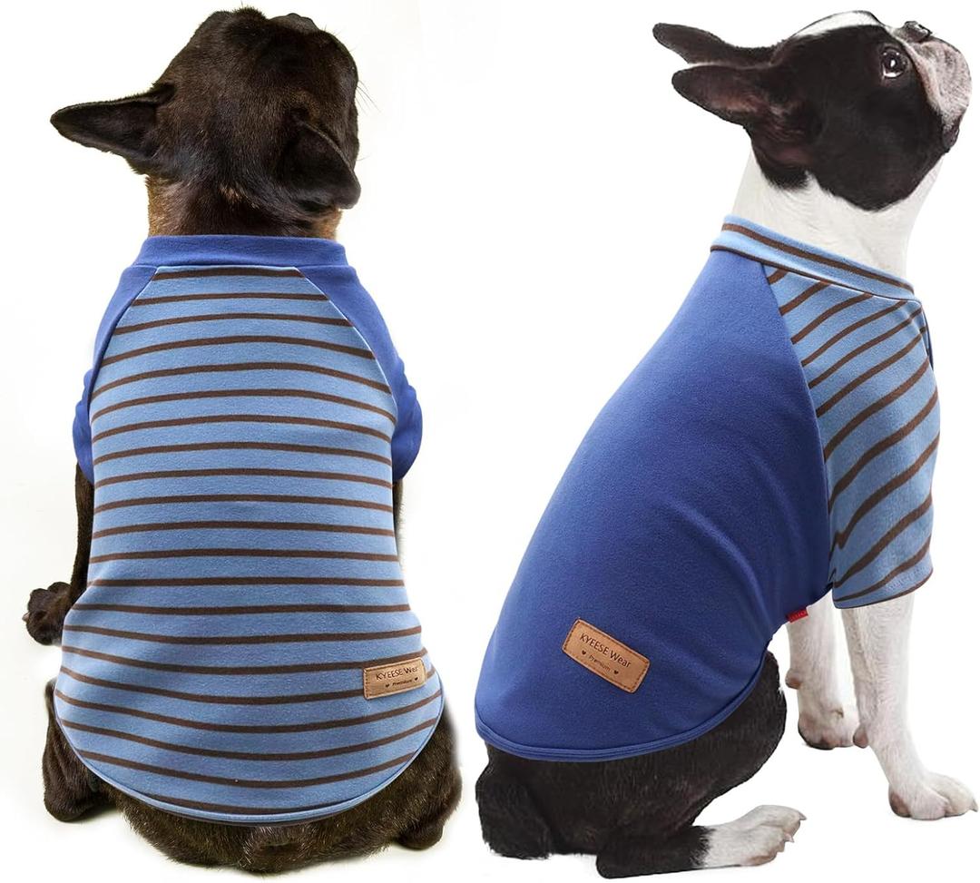 KYEESE 2Pack Dog Sweater, Soft Pet Sweatshirt Stretchy Pullover Dog Sweater for Small Dogs Boy, Lightweight Fleece Pet Shirt Clothes with Sleeves, L (1# Blue+Stripe)