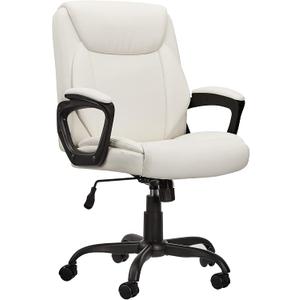 Amazon Basics Classic Puresoft PU Padded Mid-Back Height Adjustable Office Computer Desk Chair with Armrest, 26"D x 23.75"W x 42"H, Cream