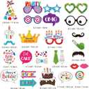 29 Pieces Birthday Photo Booth Props Kit Colorful Funny Kids Birthday Theme Table Centerpiece Craft Cutouts with Glue Point Dots and Wooden Dowel Sticks for Party Celebration Decorations