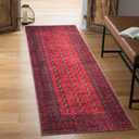 Keen Home Design 2x12 Rug - Machine Washable Runner Rug with Non-Slip Backing, Ideal for Hallway, Entryway, Kitchen, Laundry Room - Vintage, Easy Clean, Durable, Low Pile - (2'6" x 12') (Red/Burgundy)