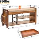 PETKABOO Shoe Bench with Hidden Drawer and Side Holder, 2 Tier Entryway Bench with Storage 39.4 in, Bamboo Shoe Rack with Cushion for Entryway Hallway Living Room Bedroom
