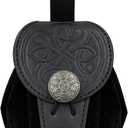 HiiFeuer Medieval Embossed Faux Leather Belt Pouch, Retro Renaissance Portable Belt Bag Coin Purse Dice Bag for LARP Ren Faire (Black B)