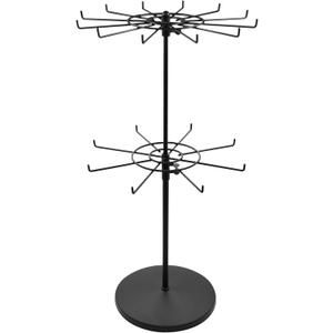 Dual Adjustable (Total Height & Tier Heighs) CounterTop Spinner Display Stand, Heavy Duty 2-Tiers, Black