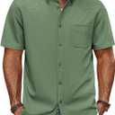 PJ PAUL JONES Men's Casual Button Down Shirts Summer Short Sleeve Shirts with Pocket (Medium, Green)