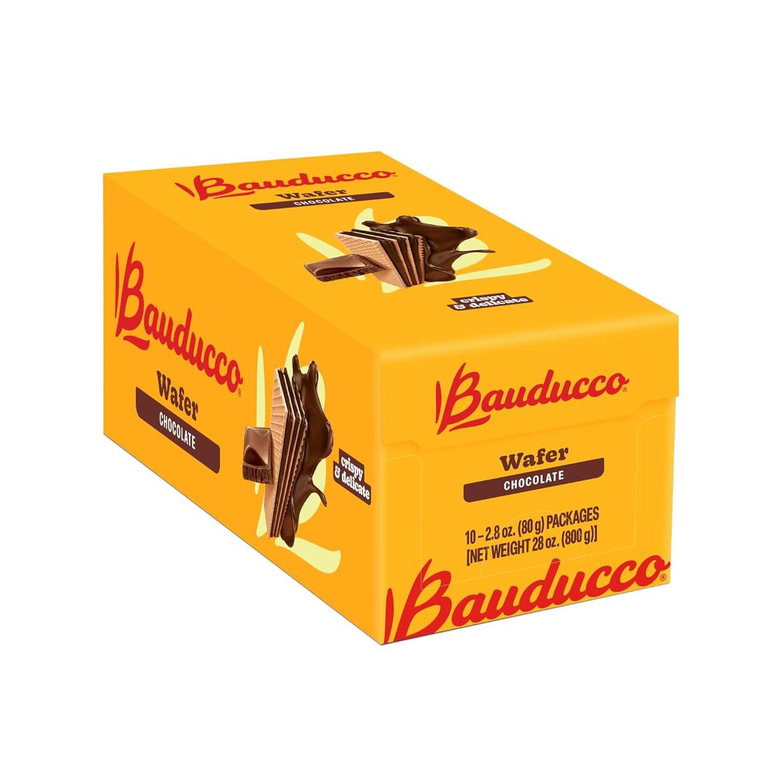 Bauducco Wafer Cookies, Chocolate, 28 oz (Pack of 10) - Crispy Layered Wafers with Rich Chocolate Cream Filling - Indulgent Sweet Snacks, Desserts & Treats - Individually Wrapped (EXP 04/22/26)