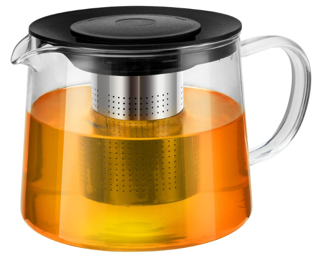 68OZ/2000ML One Touch Glass Teapot with Stainless Steel Filter Lid, Stovetop & Microwave Safe Tea Maker Water Kettle, Strainer & Cover 2 in 1 Loose Leaf Tea Steeper Pot Coffee Carafe (68OZ (Square Bottom))