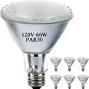 PAR30 Long Neck Halogen Flood Light Bulbs, 120V 60W PAR30 Light Bulb, E26 Medium Base, 2700K Warm Lighting, 3000 Hours for Recessed Light Bulb(6 Pack)