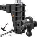 GWTAUTO Adjustable Trailer Hitch with Hook, Tri-Ball (1-7/8" x 2" x 2-5/16") Drop Hitch, Fits 2-Inch Receiver, 6 Inch Drop Hitch, 17000 LBS GTW-Class 3 Tow Hitch for Heavy Duty Truck, Solid Ball Mount