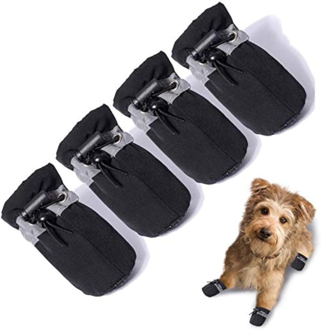 Dog Shoes Dog Boots & Paw Protector, Anti-Slip Sole Winter Dog Booties with Reflective Straps Dog for Small Medium Dogs 4PCS (Black, Size 5: 1.77"(Width)