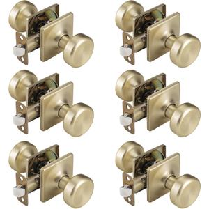 Black Door Knobs, Pismo Door Knob with Lock, Privacy Door Handles Interior for Bath & Bed (Passage, Gold, 6)
