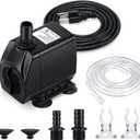 CWKJ Fountain Pump, 880GPH Submersible Water Pump, Durable 60W Outdoor Fountain Water Pump with 6.5ft Tubing (ID x 1/2-Inch), 3 Nozzles for Aquarium, Pond, Fish Tank, Water Pump Hydroponics, Fountain