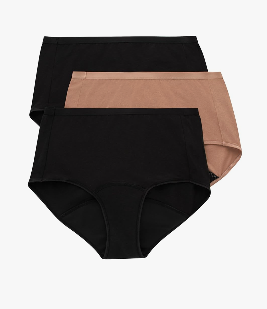 Hanes Women's Comfort, Period. Briefs, Super Leak Post-Partum & Period Underwear, 3-Pack, Large