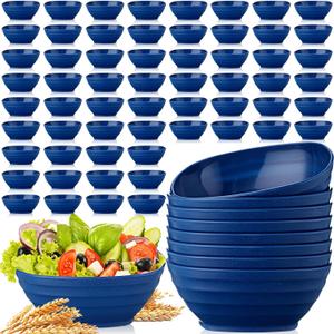Gejoy 64 Pcs Unbreakable Cereal Reusable Wheat Straw Lightweight Bowls Microwave and Dishwasher Safe Soup Fiber Bowls for Kitchen Serving Salad Rice Snacks (Blue)