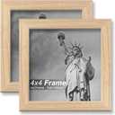 Natural Solid Wood 4x4 Picture Frame, Display 4 x 4 Inch Picture Poster Photo, Vertical & Horizontal Wall Hanging - 2 Pack/Black/4"x4"