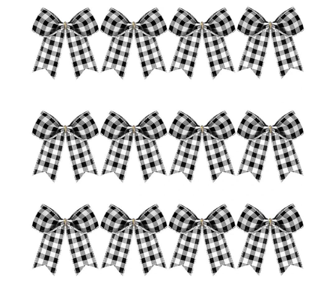 WILLBOND 12 Pieces Red Valentines Velvet Bows Decorations,6 Inch Valentine Ornaments for Tree Home Party Front Door Wedding Holiday Decor (Black and White,6 x 6 Inch)