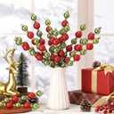 6 Pcs Christmas Tree Floral Pick and Spray 15.7 Inch Red Lime Green Gold Stems Glitter Foam Ball with Shapeable Branches Xmas Ornament for Vase Tree Topper Wreath Garland Holiday Party
