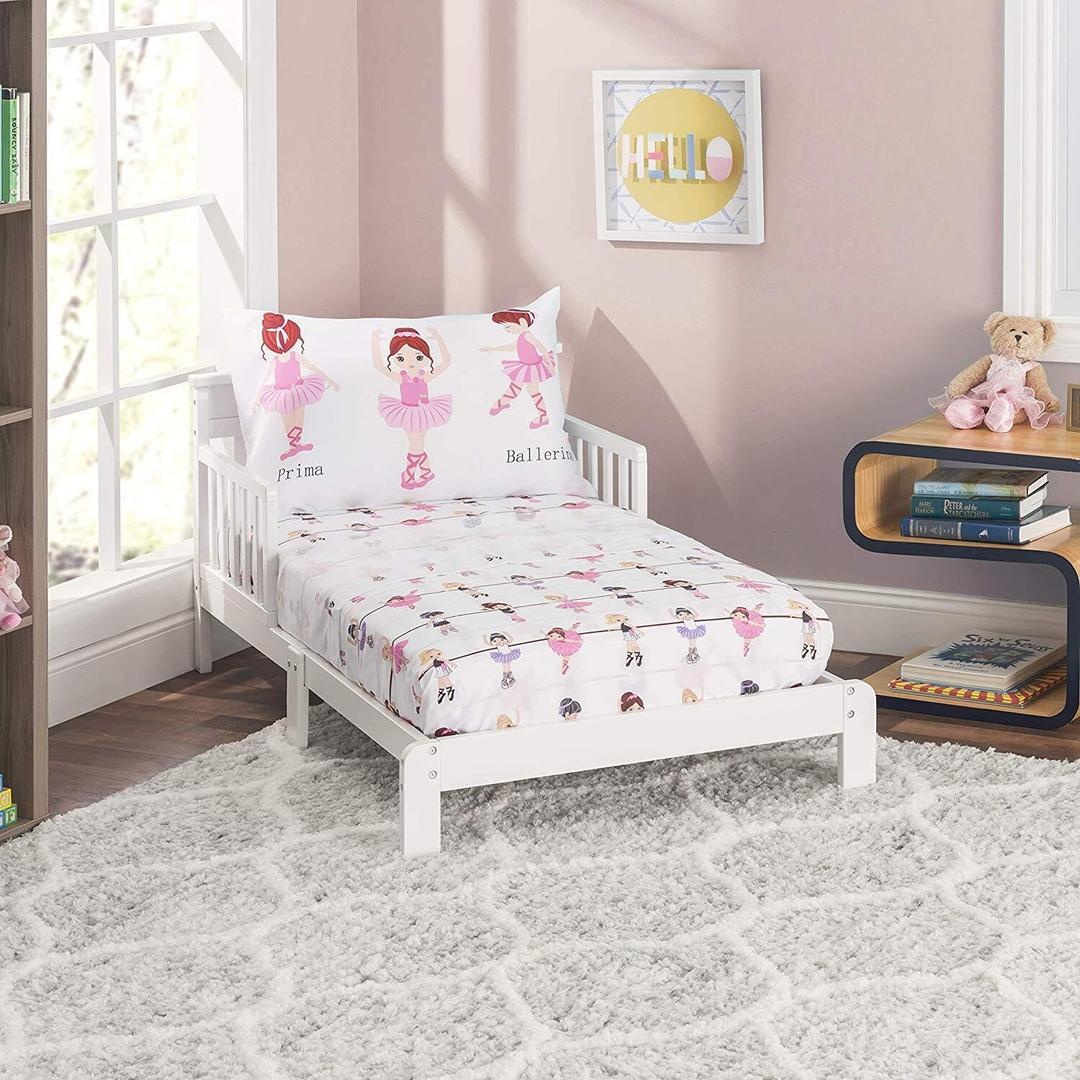 Everyday Kids 3-Piece Toddler Fitted Sheet, Flat Sheet and Pillowcase Set - Born to Dance Ballerina - Soft Breathable Microfiber Girls Toddler Sheets Set (3 Count (Pack of 1))