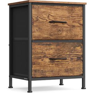 SONGMICS Dresser for Bedroom, Chest of Drawers, Nightstand, Steel, MDF, 2 Non-Woven Fabric Drawers, Storage Organizer Unit, Closet, Entryway, Rustic Brown and Ink Black ULGS312B02S