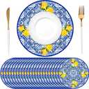 100 Pack Lemon Paper Placemats 13.8 Inch Capri Lemon Party Decorations Disposable Blue Tiles Lemonade Table Mats for Amalfi Coast Party Supplies Italian Wedding Kitchen Dinner Table Decor
