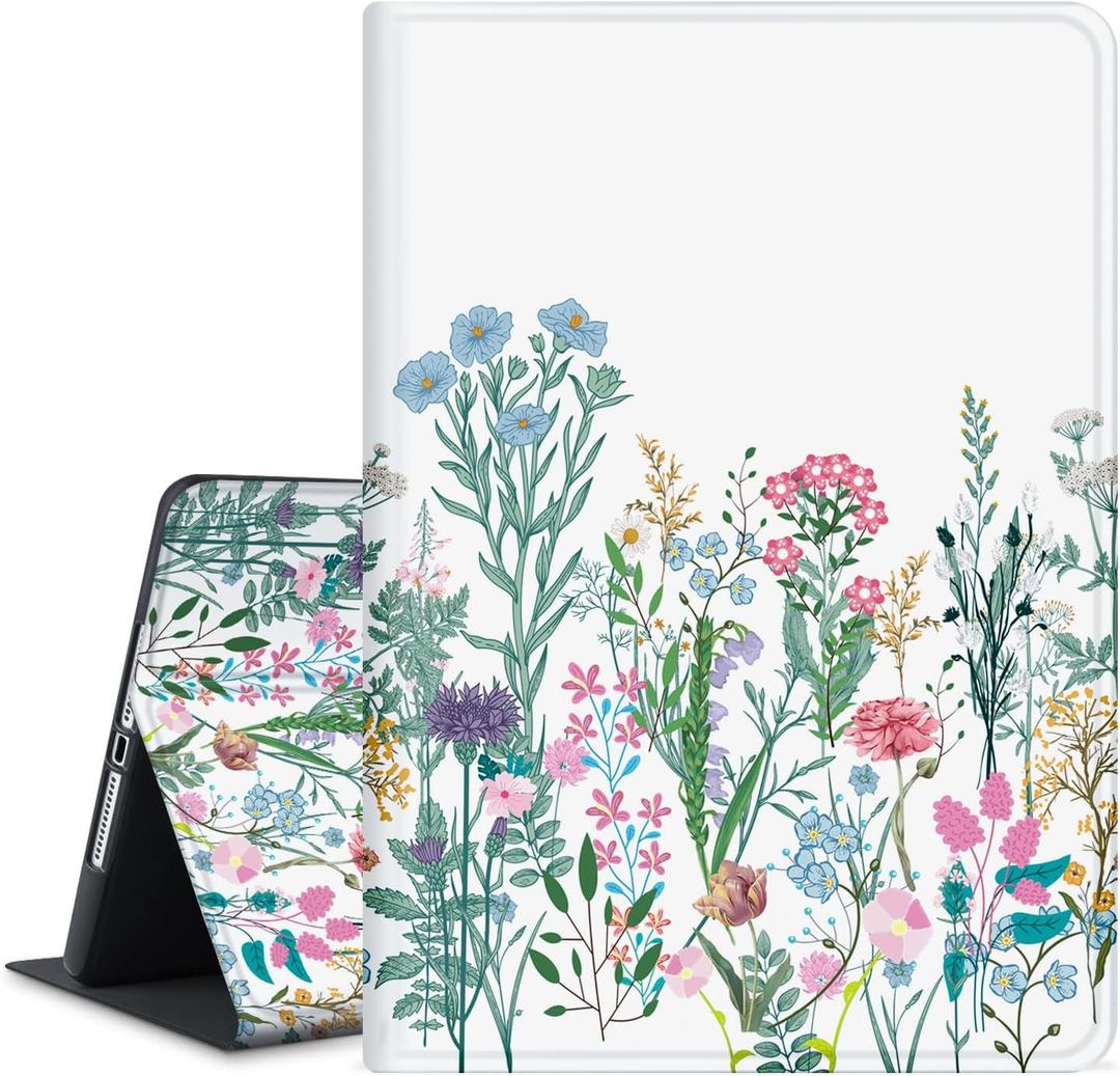 Cover for iPad 9th/8th/7th Generation, Case for 10.2 Inch iPad 9th/8th/7th Generation 2021/2020/2019 - Premium Folio Stand Case - Auto Wake/Sleep and Multiple Viewing, Blue Leaves