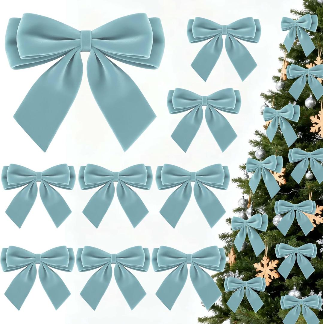 24Pcs Velvet Bows for Christmas Tree, Small Dusty Blue Bows Christmas Decorations with Twist Tie, Bulk Elegant Velvet Ornaments for Wreath Garland Gift Wrapping Wedding Champagne Parties 3.5*3.5 in