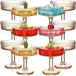 12 Pcs Ribbed Vintage Coupe Glasses 7 oz Martini Glasses Champagne Coupe Classic Cocktail Glassware Reusable Ribbed Glassware for Cocktail Martini European Style (Champagne Pink)