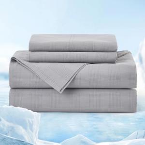 Bedsure Cotton Sheet Set, Cooling Sheets for Hot Sleepers, Lyocell Cotton Queen Size Sheets, Temperature Regulating, GentleSoft & Breathable, Deep Pocket, 4 Pieces, Gray