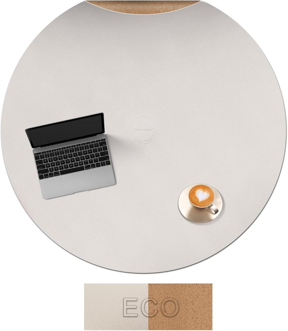 CENNBIE 42 Inches Round Table Mat - Cork Leather Placemats - Suitable as Side Dining Coffee Table Cover - (Cream)