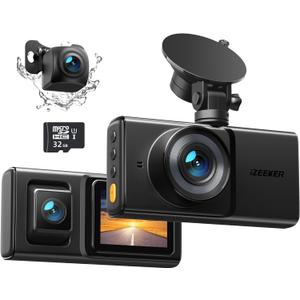 iZEEKER 3 Channel Dash Cam Front and Rear Inside, 2K Single, 1080P Triple Dash Camera for Cars with MicroSD Card, Infrared Night Vision for Taxi Driver, Accident Record, Loop Recording, Parking Mode