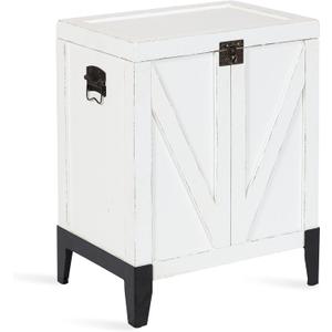 Kate and Laurel Cates Wooden Side Table with Trunk Storage, 21 x 27 x 15, White and Black, Rustic Farmhouse Living Room End Table with Barn Door-Inspired Styling
