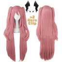 ANOGOL Hair Cap+ 3PCS Set (1 *Headwear) Long Pink Wig Anime Cosplay Hair Clip On Ponytails Pink Synthetic Wig Vampire Cosplay for Women Anime Cartoon Costume Party Halloween Christmas