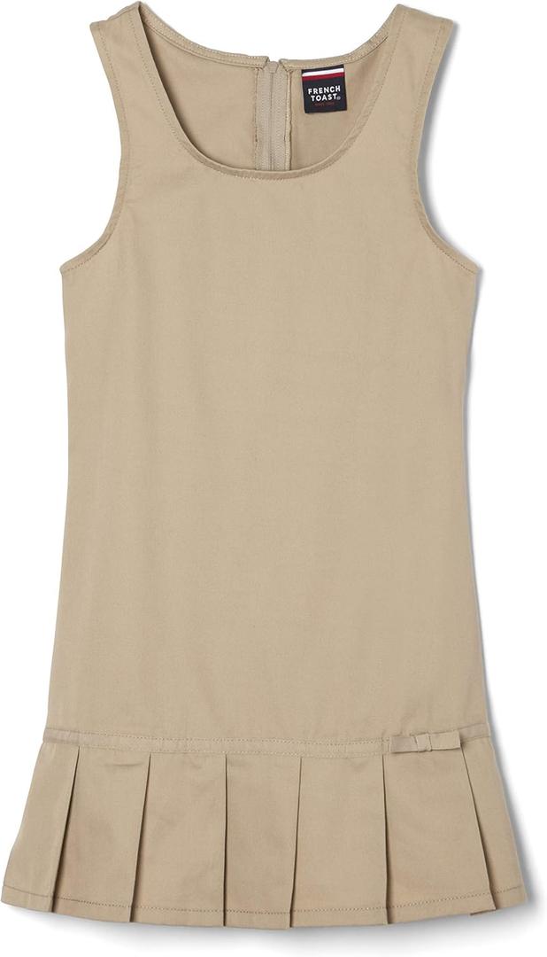 French Toast Girls' Pleated Hem Jumper with Ribbon (7, Khaki)