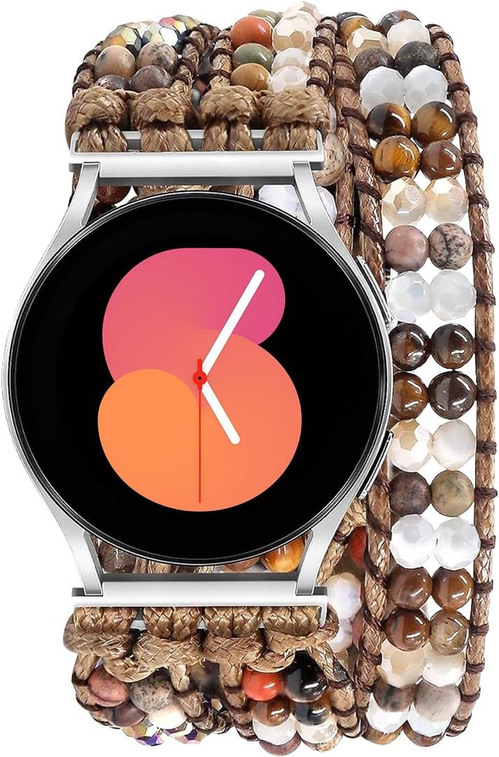 Boho Beaded Handmade Braided Bracelet Band Women 20mm Compatible for Samsung Galaxy Watch 7/6/5/4/Active 2/4 Classic/6 Classic/5 Pro/FE 40mm 42mm 43mm 44mm 45mm 46mm 47mm
