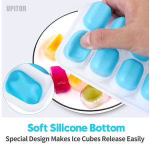 UPITOR Ice Cube Tray,4 Pack Silicone Ice Cube Trays with Removable Lid – Flexible and Effortless Release,Easy-Release Flexible 14-cube Ice Trays for Freezer, Cocktail (Blue)