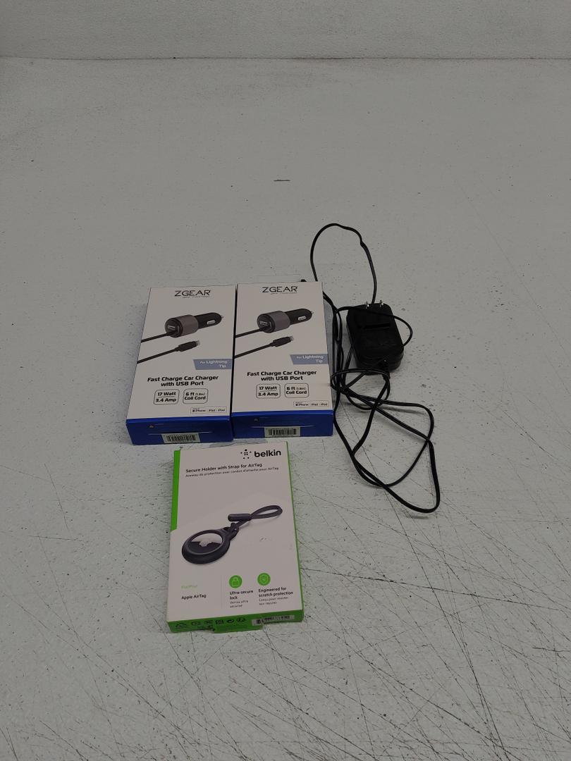 Pack Of 4, Belkin Secure Holder with Strap for AirTag – Black (HNPV2), 2 Pack ZGEAR Fast Car Charger For W/ USB Port - 17 Watt 6 Foot Coil Cord