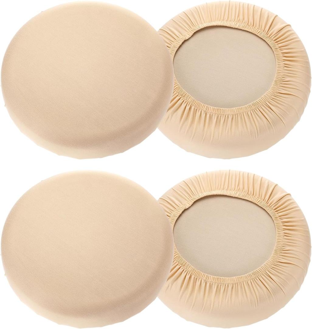 uxcell 4 Pack Stool Covers Round, 16-18 Inch Bar Stool Covers Washable Dustproof Slipcover Seat Cushion with Elastic for Bar Kitchen Living Room Decor, Beige