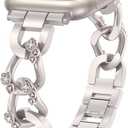 Wearlizer Compatible with Apple Watch Bands for Women 41/40/38/44/45/46/49/42mm, Dressy Fancy Bling Metal Chain Strap Pretty Designer Bracelet for iWatch Series 11 10 9 8 7 6 5 4 3 SE/Ultra 3 2 1 (Starlight)