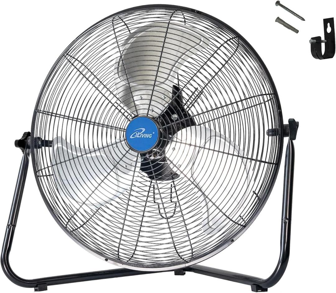 iLIVING 20 Inch Heavy Duty Floor & Wall Mount Fan - 5500 CFM High Velocity, 160-Watt, 3-Speed, Industrial Cooling for Garage, Workshop, Office, Home - UL Listed, Black