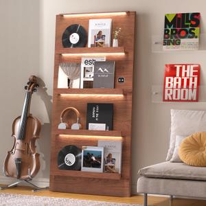 BROTTAR 63" Vinyl Record Storage, 3-Color LED Lights Display Shelf, Brown, 31.5 x 63 x 7.9 inches