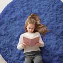 OLANLY Navy Blue Round Rugs for Bedroom - Machine Washable, 5 ft Circle Area Rugs for Living Room, Soft and Fluffy Shaggy Carpet for Teen Girls and Boys, Nursery Rooms, Dorms, Home Decor Aesthetic